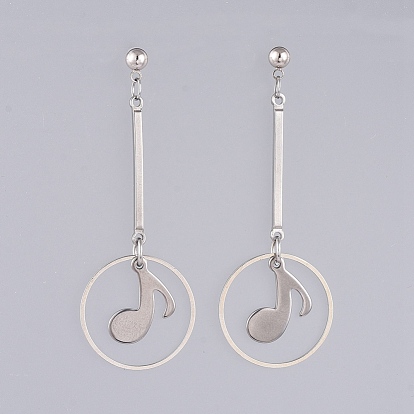 304 Stainless Steel Dangle Ear Studs, with Brass Linking Rings & Post Earring Findings and Plastic Ear Nuts, Note
