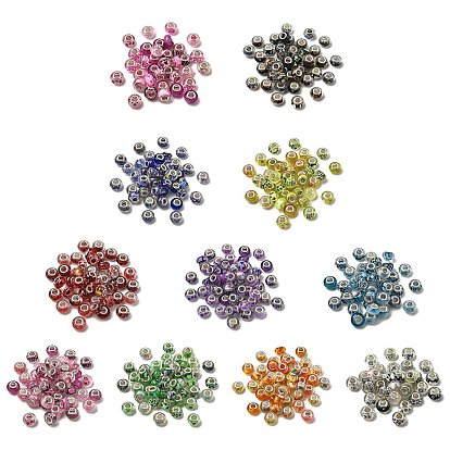 Европейские бусины из прозрачной смолы с печатью, бусины с большим отверстием, рондель с латунными сердечниками, покрытыми серебром, и блестящей пудрой