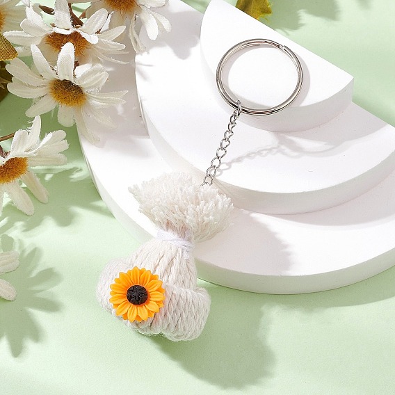 Плетеные нейлоновые нити смола дерево подсолнух шляпа брелки