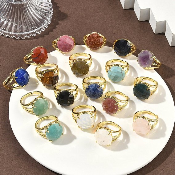 Латунные манжеты с открытыми кольцами, С камнями, круглые, граненые, стойки покрытие, долговечный, золотые