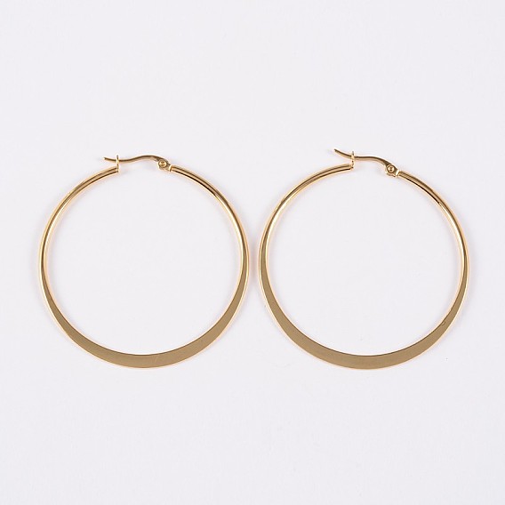 304 Edelstahl Creolen Ohrstecker , flache Ringform, hypoallergene Ohrringe