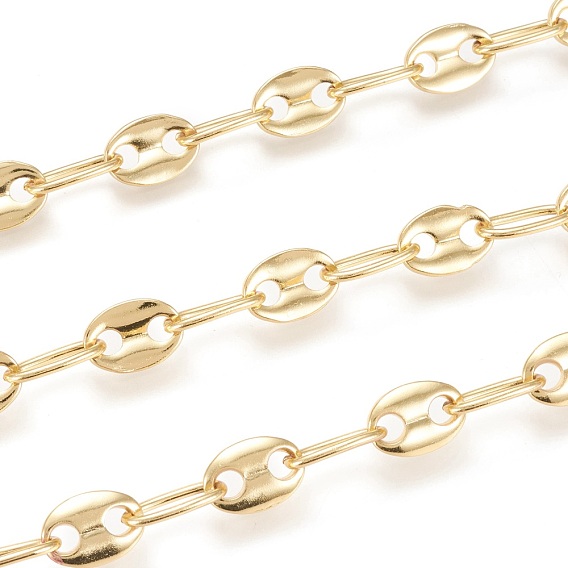 Brass Handmade Coffee Bean Chains, with Spool, Long-Lasting Plated