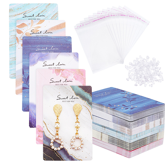 120шт 6 стили бумажные карточки для показа, для браслетов, , с 120 пластиковыми ушными гайками и целлофановыми пакетами из полипропилена 120 шт.