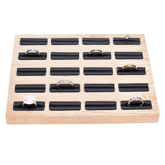 20-Slot-Holz-Ring-Display-Tablett steht, Fingerring-Organizer-Halter, mit PU-Lederimitat