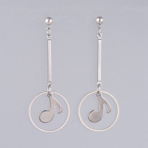 304 Stainless Steel Dangle Ear Studs, with Brass Linking Rings & Post Earring Findings and Plastic Ear Nuts, Note