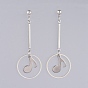 304 Stainless Steel Dangle Ear Studs, with Brass Linking Rings & Post Earring Findings and Plastic Ear Nuts, Note