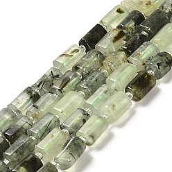 Natural Prehnite Beads Strands, with Seed Beads, Faceted, Column
