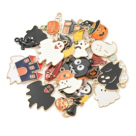 Halloween Theme Alloy Enamel Pendants, Mixed Shapes, Golden