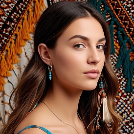 Круглые серьги-кольца с кисточками из нержавеющей стали