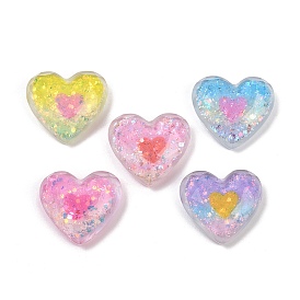 Прозрачные сердечки из смолы кабошоны, с блестка, два тона