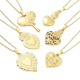 Heart 304 pendentifs en acier inoxydable, colliers chaînes câblées pour femmes