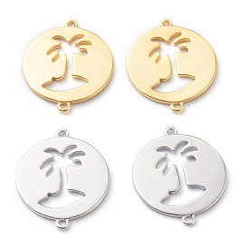Brass Links Connectors, Long-Lasting Plated, Flat Round with Palm Tree