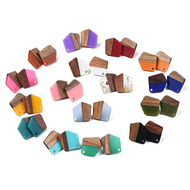 Resin & Walnut Wood Stud Earring Findings, with 304 Stainless Steel Pin and Hole, Two Tone, Polygon