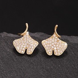 Messing micro pave klar zirkonia ohrstecker, Ginkgo-Blatt