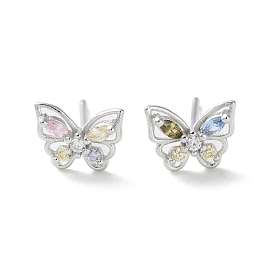 925 Sterling Silver Micro Pave Clear Cubic Zirconia Stud Earrings, Butterfly