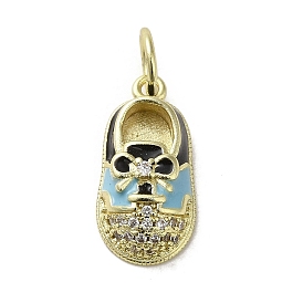 Brass Micro Pave Cubic Zirconia Pendants, with Enamel, with Jump Ring, Real 18K Gold Plated, Shoes