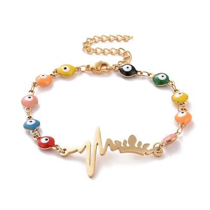 Вакуумное покрытие pvd 304 браслет из нержавеющей стали с сердечком и короной, красочный эмалевый браслет с цепями от сглаза для женщин