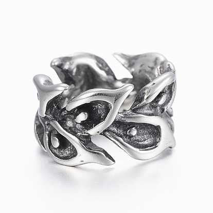 304 Stainless Steel Beads, Large Hole Beads, Ring with Leaf