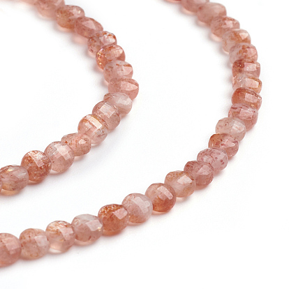 Natural Sunstone Beads Strands, Flat Round, Faceted