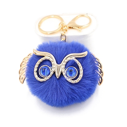 Cute Pompom Fluffy Owl Pendant Keychain, with Alloy Findings, for Woman Handbag Car Key Backpack Pendants