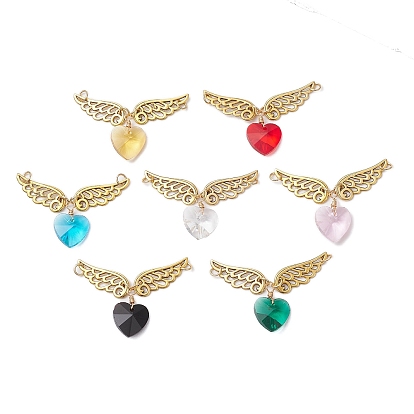 Полупрозрачные сердце подвески, Подвески в виде крыльев ангела из сплава в тибетском стиле, с 2 шт. 304 соединительными кольцами из нержавеющей стали, античное золото 