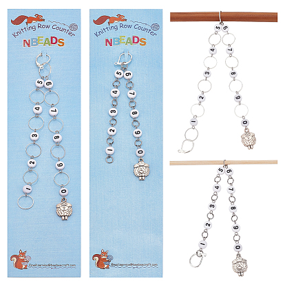 2 шт 2 стиль овечка амулет вязание ряд счетчик цепочек, сплав, акрил и латунь 0~9 пронумерованный маркер стежка для отслеживания хода выполнения проекта