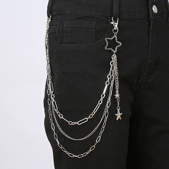 Панк-стиль сплав 3 слой цепи звезда подвеска брюки цепочка ремни