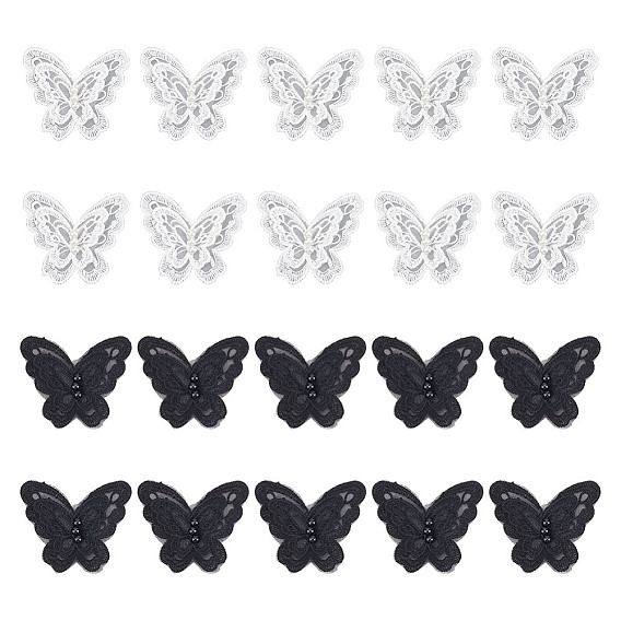 20 шт. 2 цвета пришиваются 3d двухслойные аппликации в виде бабочек, с пластиковой жемчужины, аппликации из полиэстера, швейные украшения