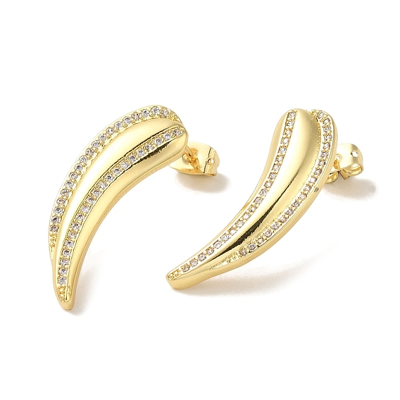 Серьги-гвоздики из латуни с микропаве из кубического циркония для женщин, без кадмия и без свинца, долговечный, рог