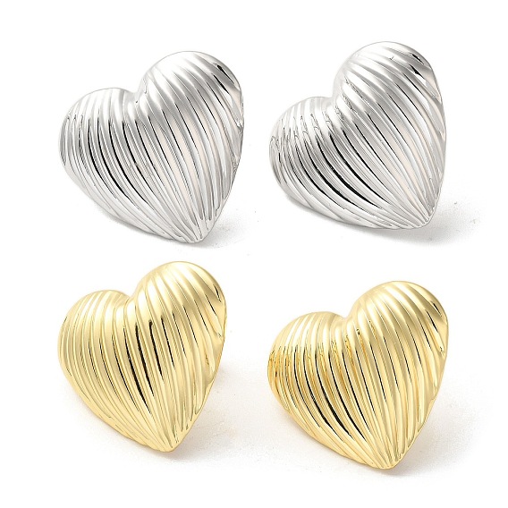 Brass Stud Earrings for Women, Heart