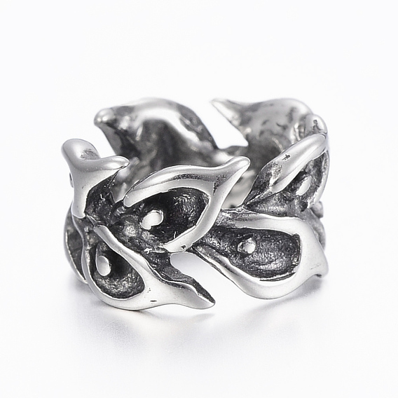 304 Edelstahlkugeln, Großloch perlen, Ring mit Blatt