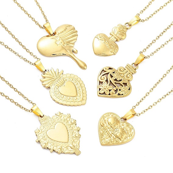 Сердце 304 из нержавеющей стали кулон ожерелья, ожерелья из кабельных цепочек для женщин