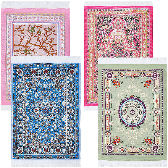4 pièces 4 couleurs mini tapis en nylon dinde-perse, pour accessoires de maison de poupée, décorations au sol modèle, rectangle