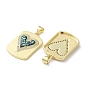 Valentine's Day Brass Micro Pave Clear Cubic Zirconia Pendants, with Synthetic Opal, Real 18K Gold Plated, Rectangle with Heart Pattern