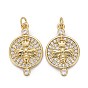 Brass Micro Pave Clear Cubic Zirconia Pendants, Long-Lasting Plated, with Jump Rings, Flat Round with Bee