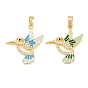 Brass Micro Pave Clear Cubic Zirconia Pendants, with Enamel, Hummingbird Charms, Real 18K Gold Plated