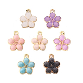 Light Gold Plated Alloy Enamel Pendants, Flower