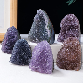 Géode d'améthyste naturelle, espèces d'amas de cristaux, Décoration d'affichage en pierre d'énergie minérale reiki pour la méditation de guérison
