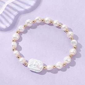 Браслеты из натурального культивированного пресноводного жемчуга и барочного жемчуга кеши, эластичные, для женщин, с латунным