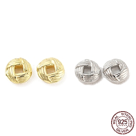 Rhodium Plated 925 Sterling Silverr Beads, Textured Flat Round