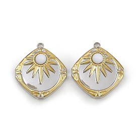 Натурального белого нефрита подвески, ромб с солнечными подвесками, с 304 установками из нержавеющей стали, ионное покрытие (ip)