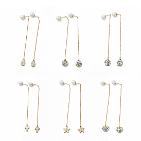 Rhinestone Geometry Dangle Stud Earrings, Vacuum Plating 304 Stainless Steel Chain Tassel Long Drop Earrings for Women, Golden