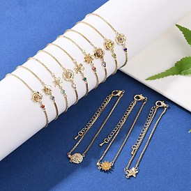 Браслеты на день матери из латуни с микропаве из кубического циркония с цветочным звеном, цепочка-коробка ювелирные изделия для женщин, реальный 18 k позолоченный