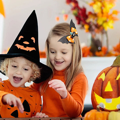 Children's Halloween Double-layer Bat Wing Hair Clip with Bow - Pumpkin Head