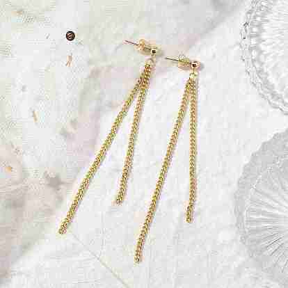 Brass Tassel Chain Drop Earrings  for Women, Ear Thread, with 304 Stainless Steel Stud Earring Findings