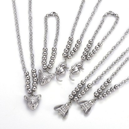 304 Stainless Steel Jewelry Sets, Necklaces and Bracelets, with Cable Chains and Lobster Claw Clasps, Animal