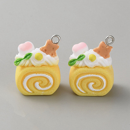 Непрозрачные подвески смолы, рулет из торта, с платиново-железными петлями