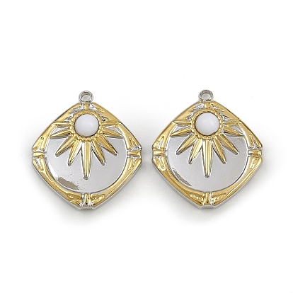 Натурального белого нефрита подвески, ромб с солнечными подвесками, с 304 установками из нержавеющей стали, ионное покрытие (ip)