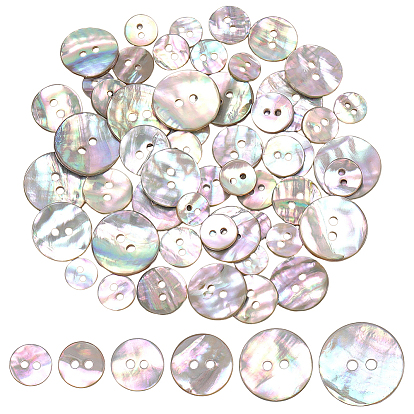120Pcs 6 Styles 2-Hole Shell Buttons, Flat Round