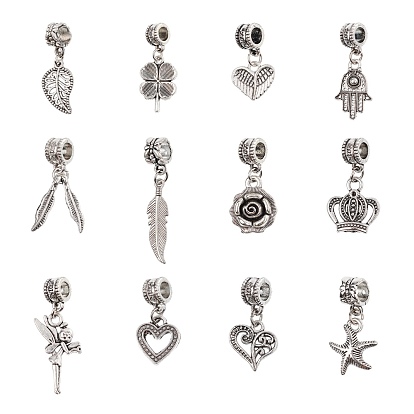 Charmes européens en alliage de style tibétain, Pendentifs grand trou, formes mixtes